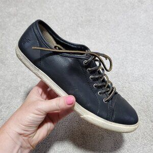 FRYE Mindy Low Top Leather Sneakers Shoes Lace Up Casual Black Cream Women's 7.5